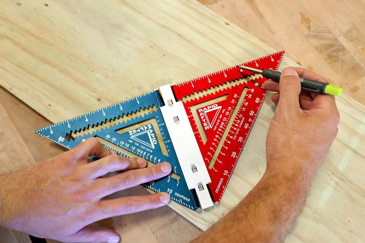 Rapid Rafter Pro in-use on a jobsite, ready to mark lumber